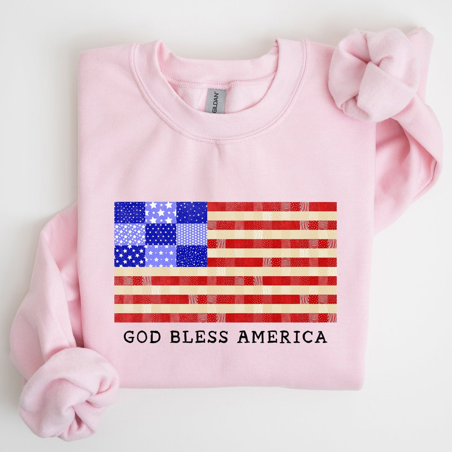 God Bless America, Quilt, Flag, 4th of July Sweatshirt - MTO