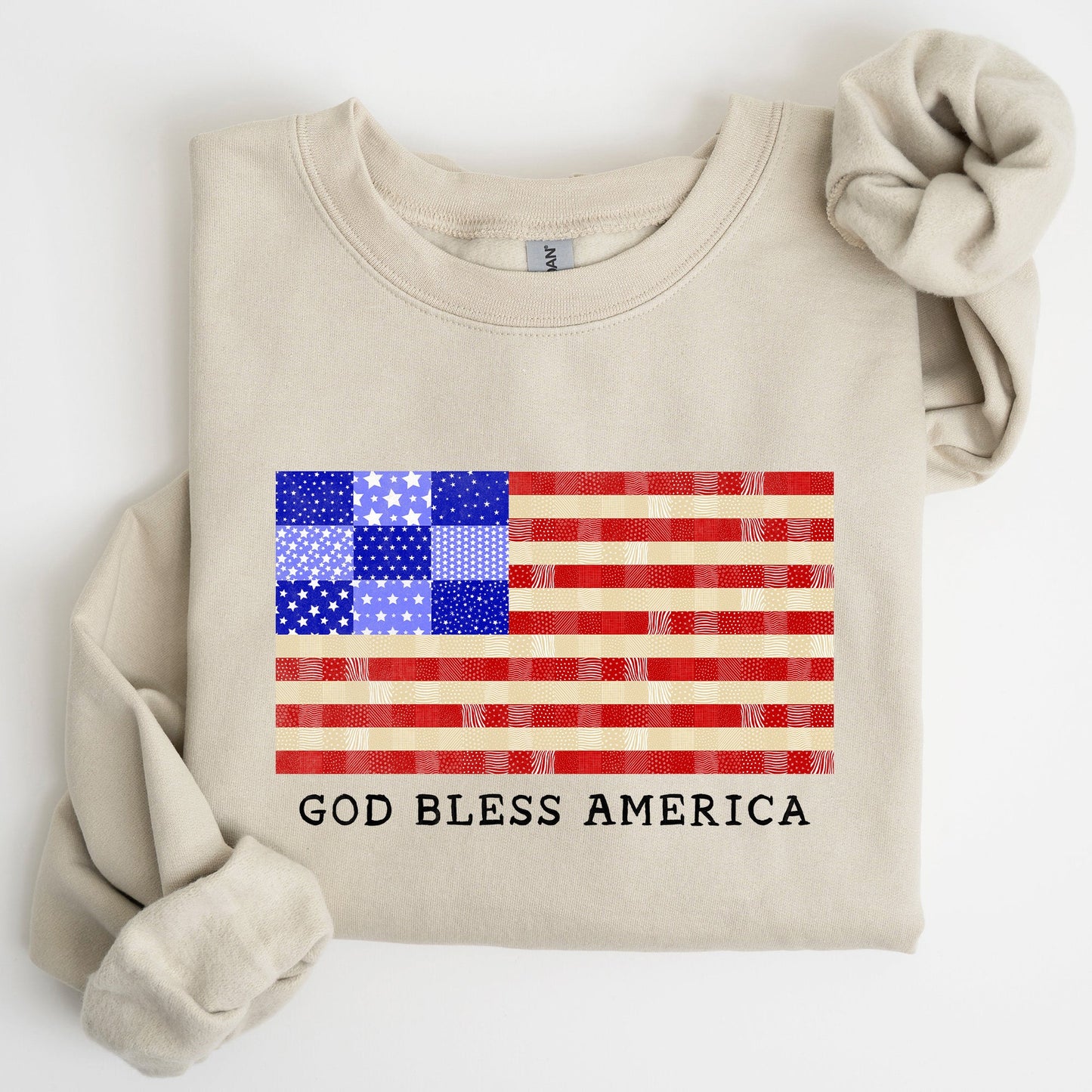 God Bless America, Quilt, Flag, 4th of July Sweatshirt - MTO