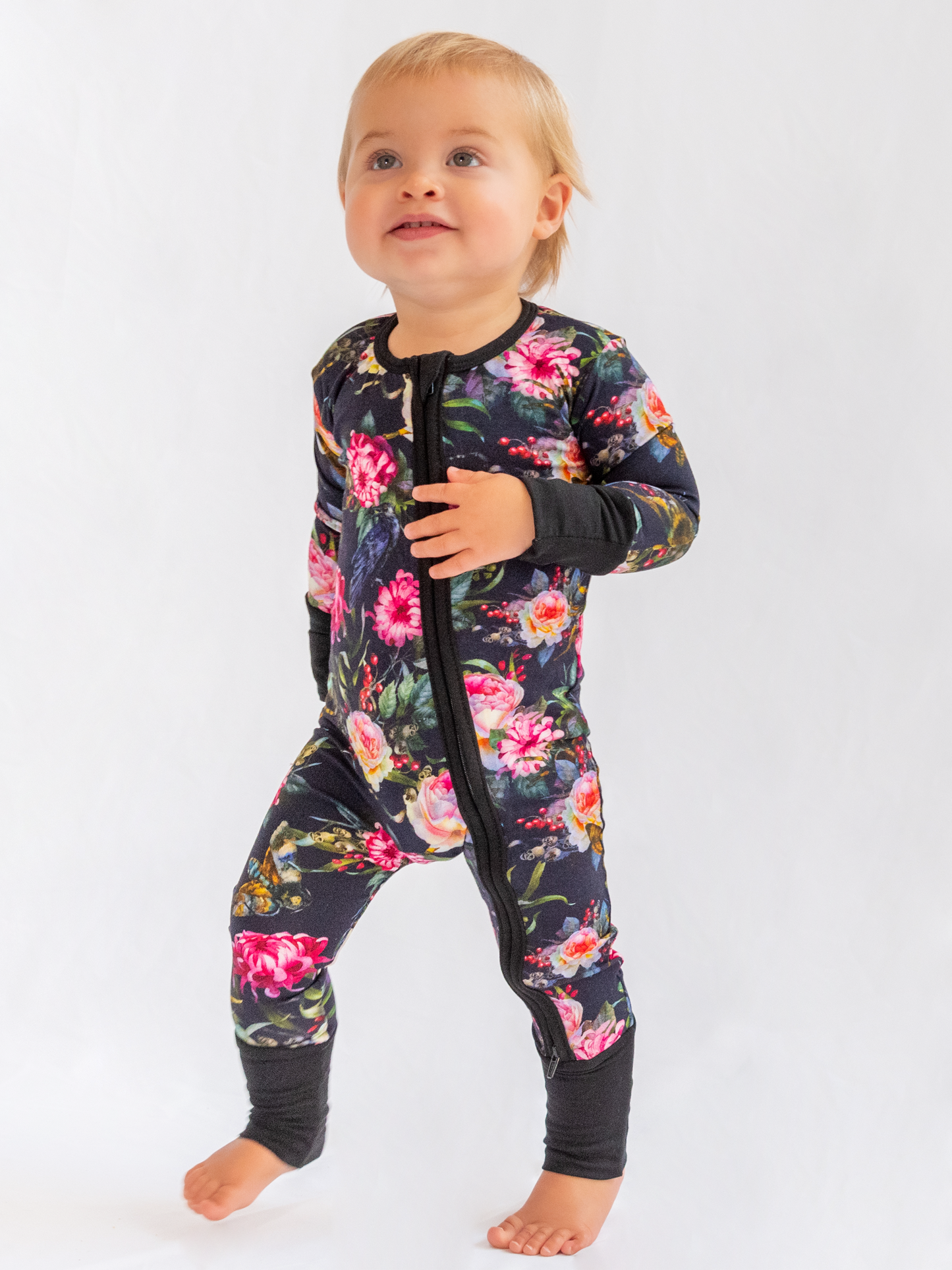 Gothic Floral Zip Romper