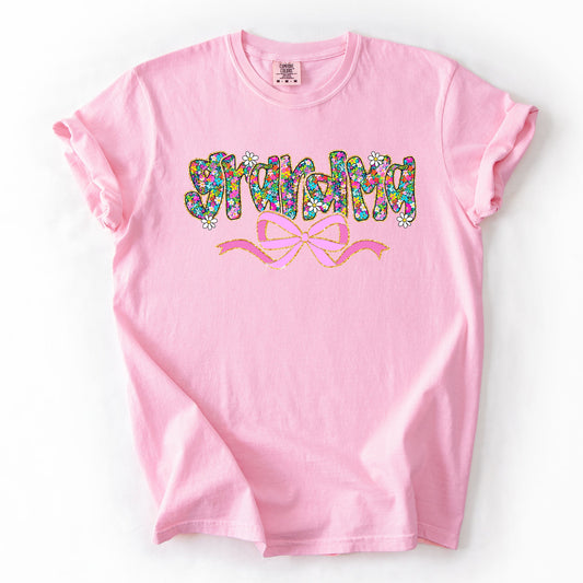 Grandma, Mother's Day, Ribbon, Bow, Floral, Flowers, Bright, Colorful, Pastels Tshirt Comfort Colors T-Shirt