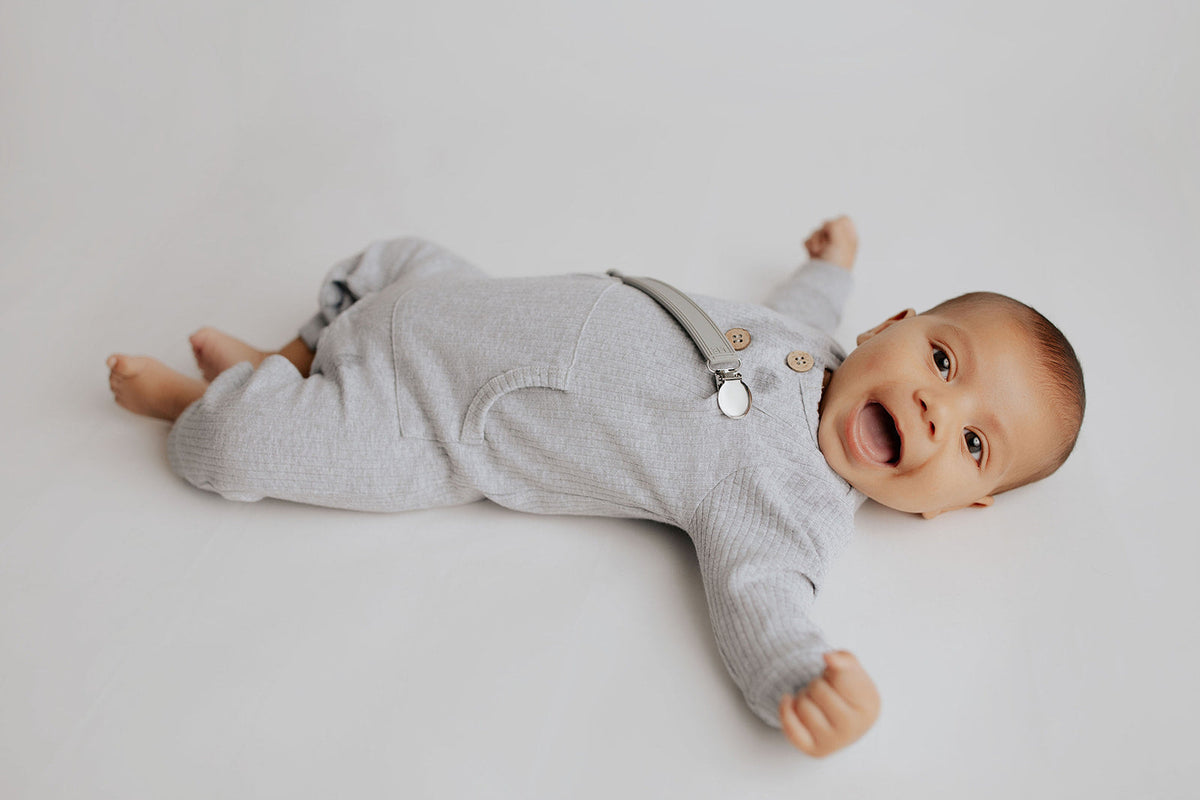 Gray Baby Ribbed Playsuit with pockets