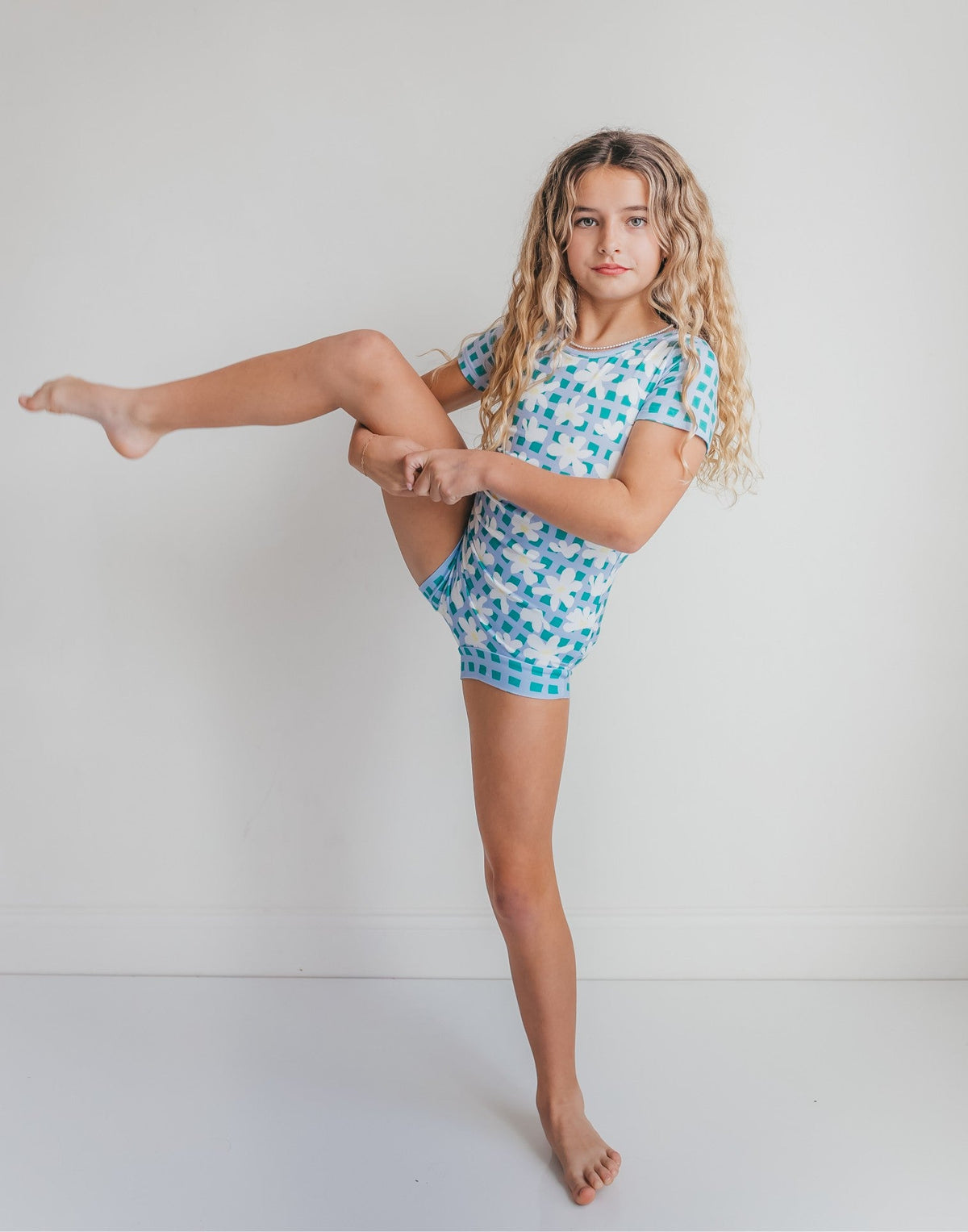 Green Blue Check Shortie Leotard