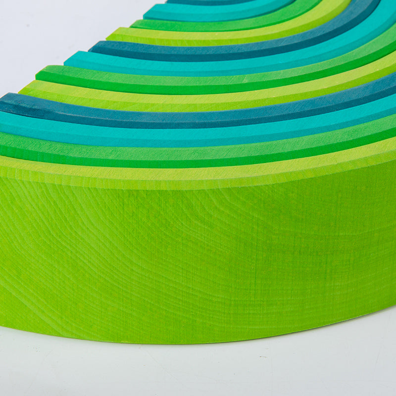 12-Piece Stained Large Basswood Rainbow Stacking Blocks | Meadow Green & Forest Green