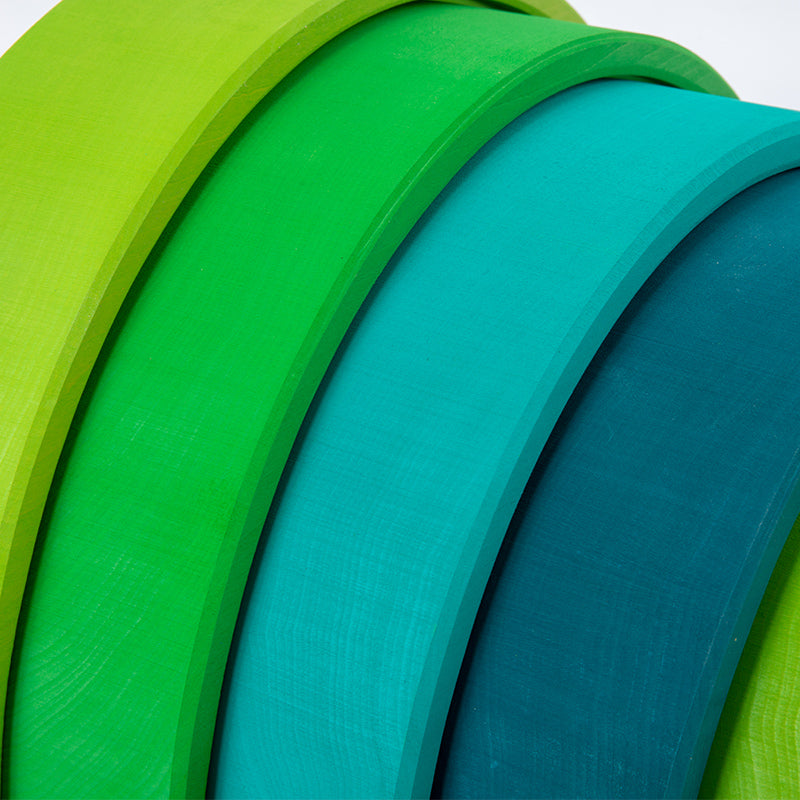 12-Piece Stained Large Basswood Rainbow Stacking Blocks | Meadow Green & Forest Green