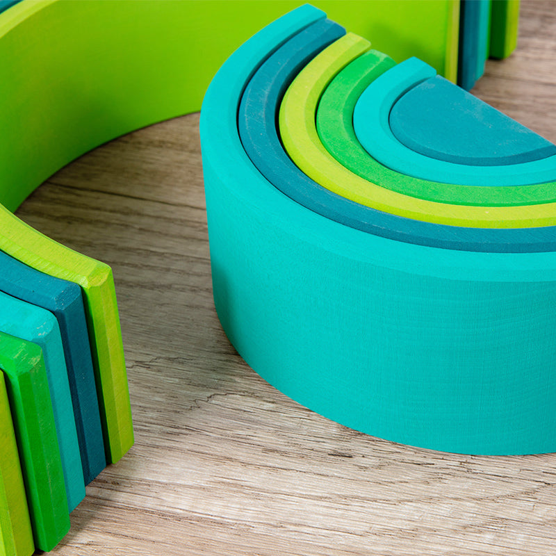 12-Piece Stained Large Basswood Rainbow Stacking Blocks | Meadow Green & Forest Green