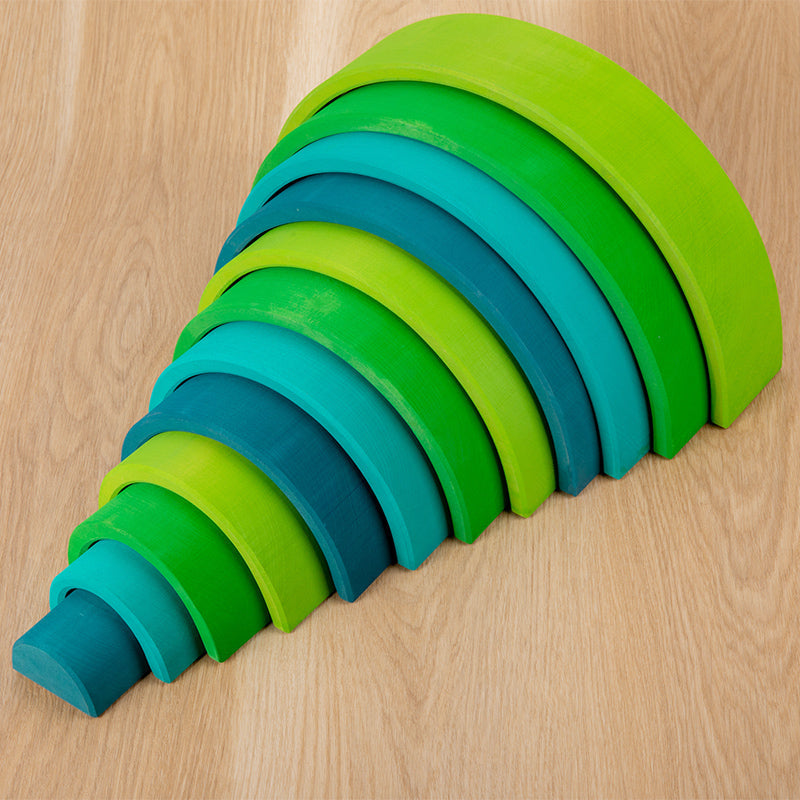 12-Piece Stained Large Basswood Rainbow Stacking Blocks | Meadow Green & Forest Green