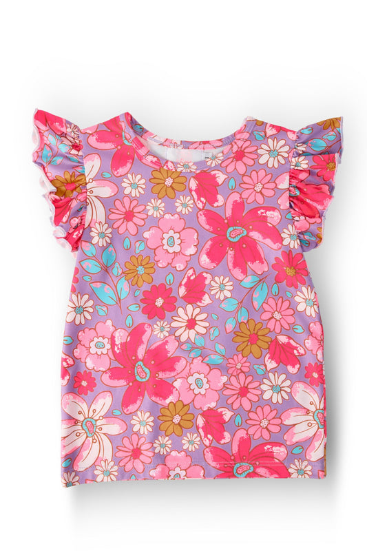 Hawaiian Floral S/S Ruffle Tee