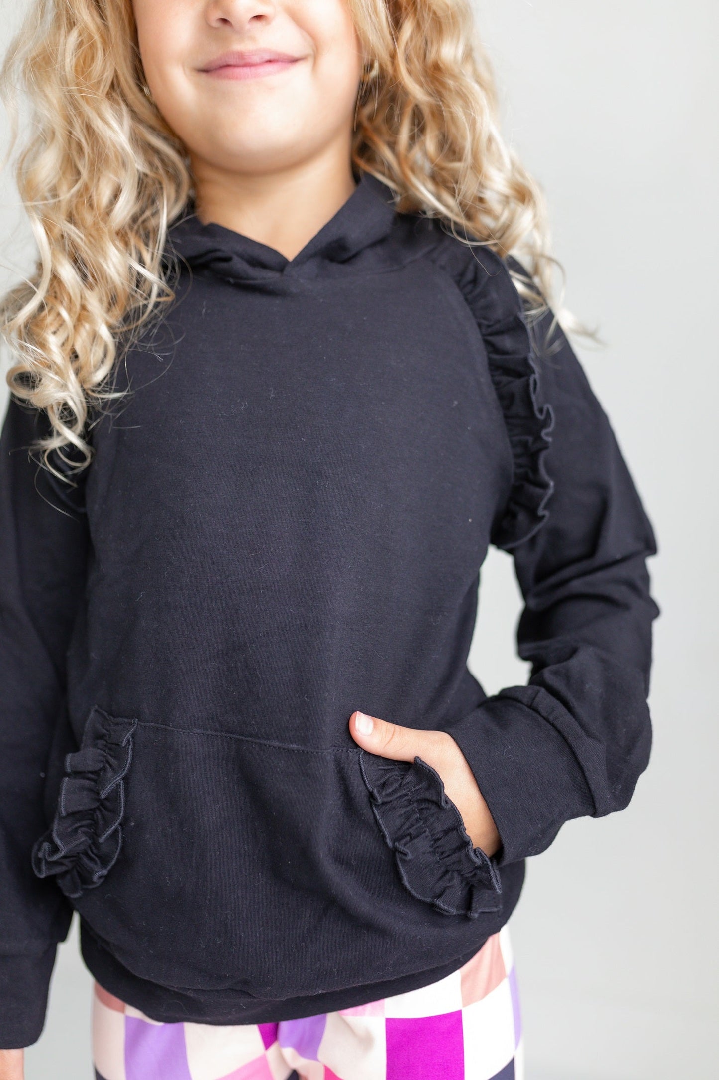 Dark Gray Check Hoodie Set