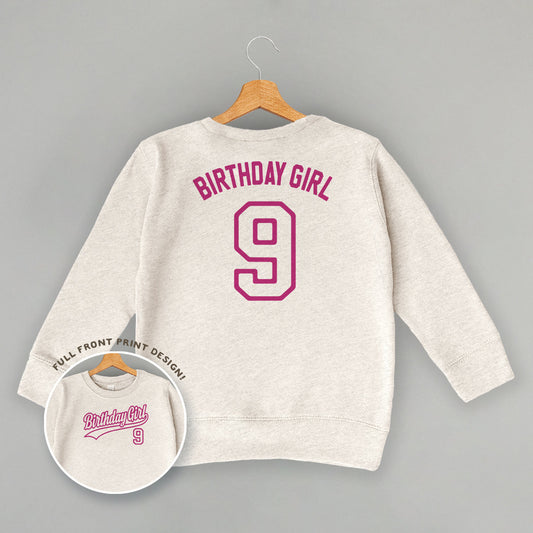 Birthday Girl Varsity #9 (Kids Back Print)