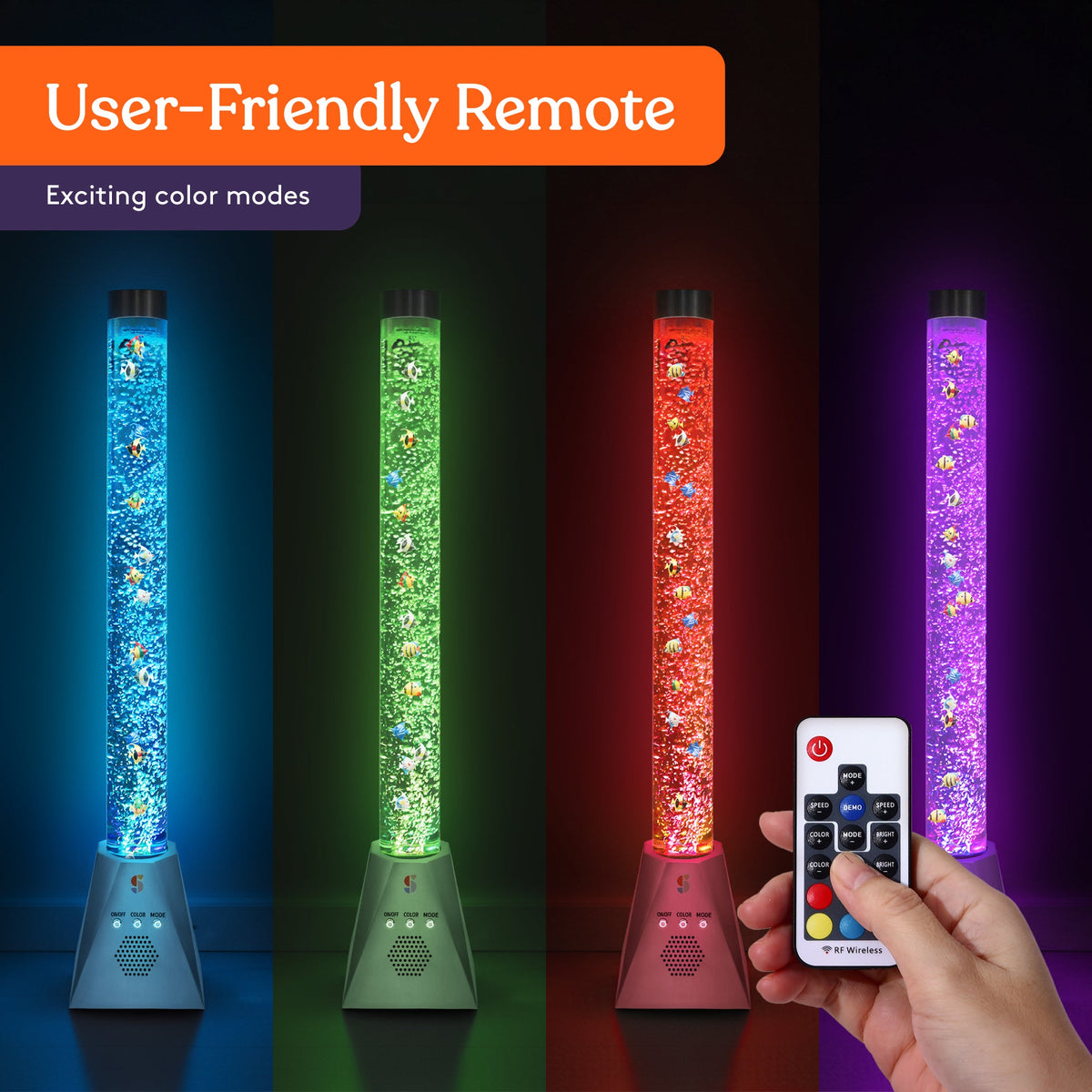 Special Supplies Aquarium Sensory Bubble Tube Lamp - 4ft Color-Changing LED with Remote, 5 Fishes, Nightlight Effect & Bluetooth Speaker