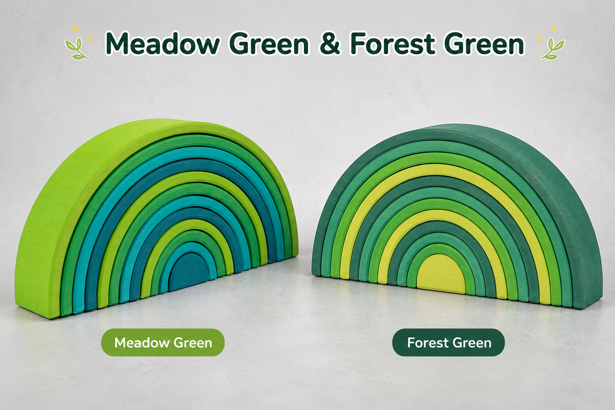 12-Piece Stained Large Basswood Rainbow Stacking Blocks | Meadow Green & Forest Green