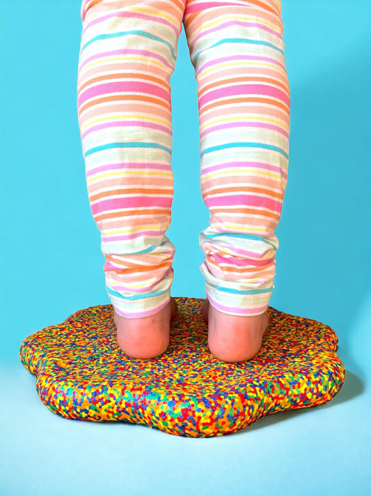 Flower-shaped Balance Board for Stepping Stones in Rainbow Confetti