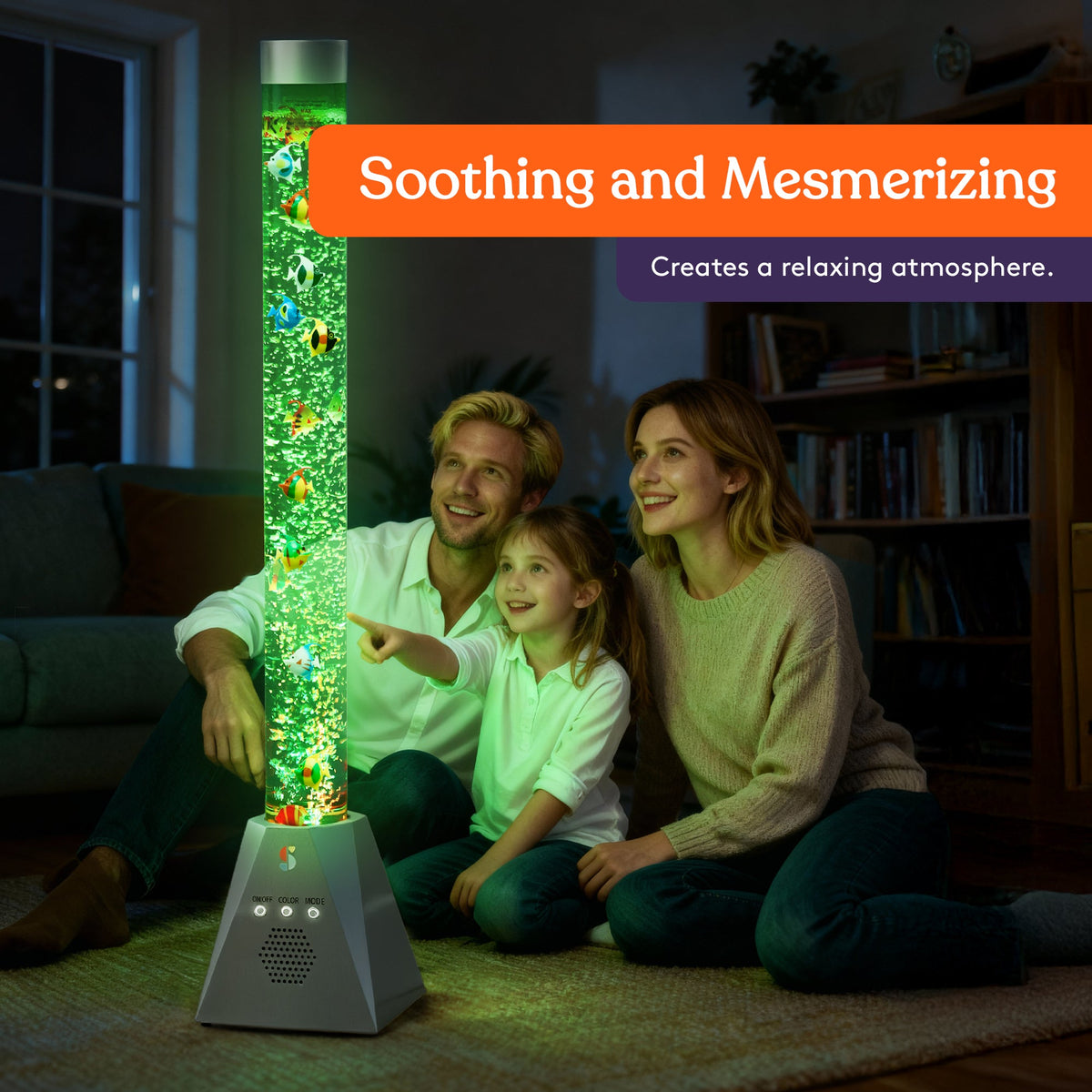Special Supplies Aquarium Sensory Bubble Tube Lamp - 4ft Color-Changing LED with Remote, 5 Fishes, Nightlight Effect & Bluetooth Speaker