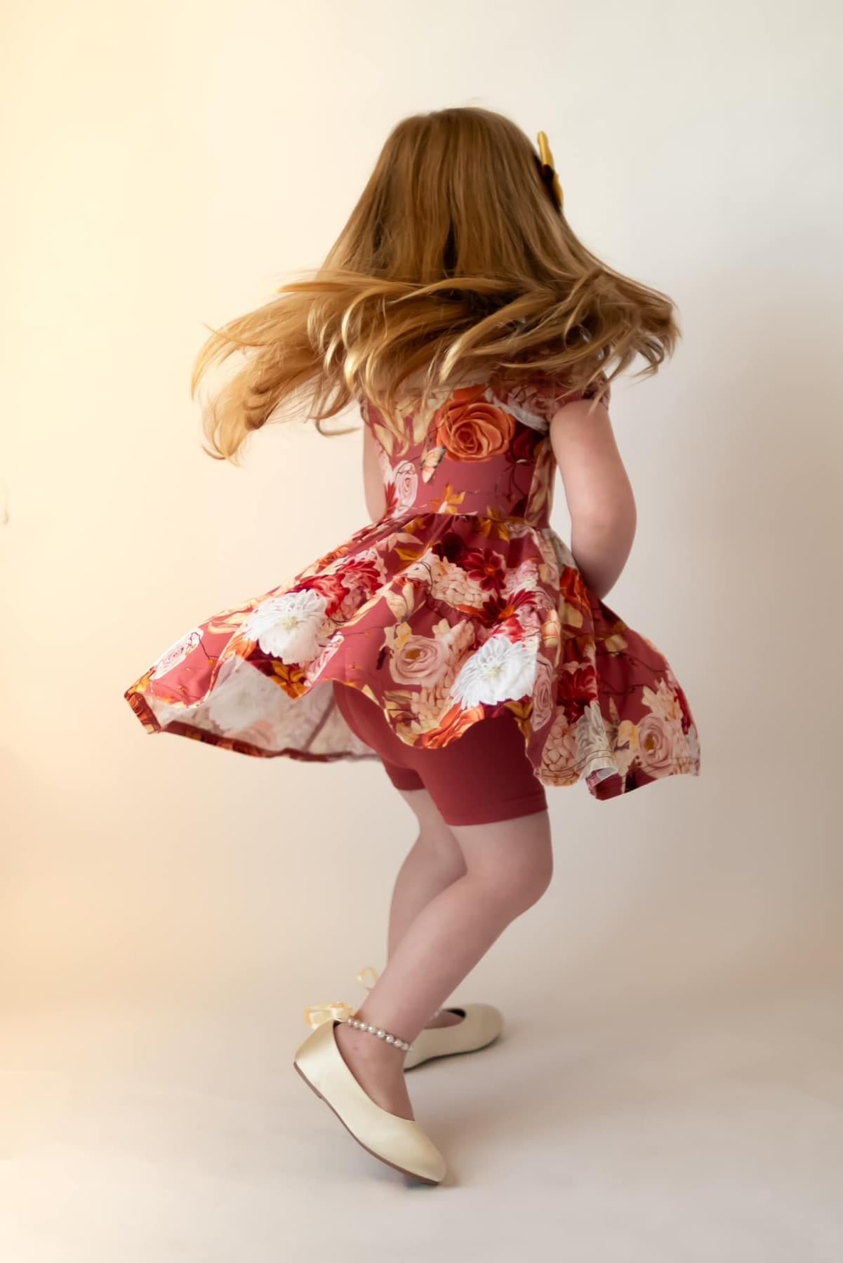 Autumn Fairy Blooms Puff Sleeve Twirl Dress