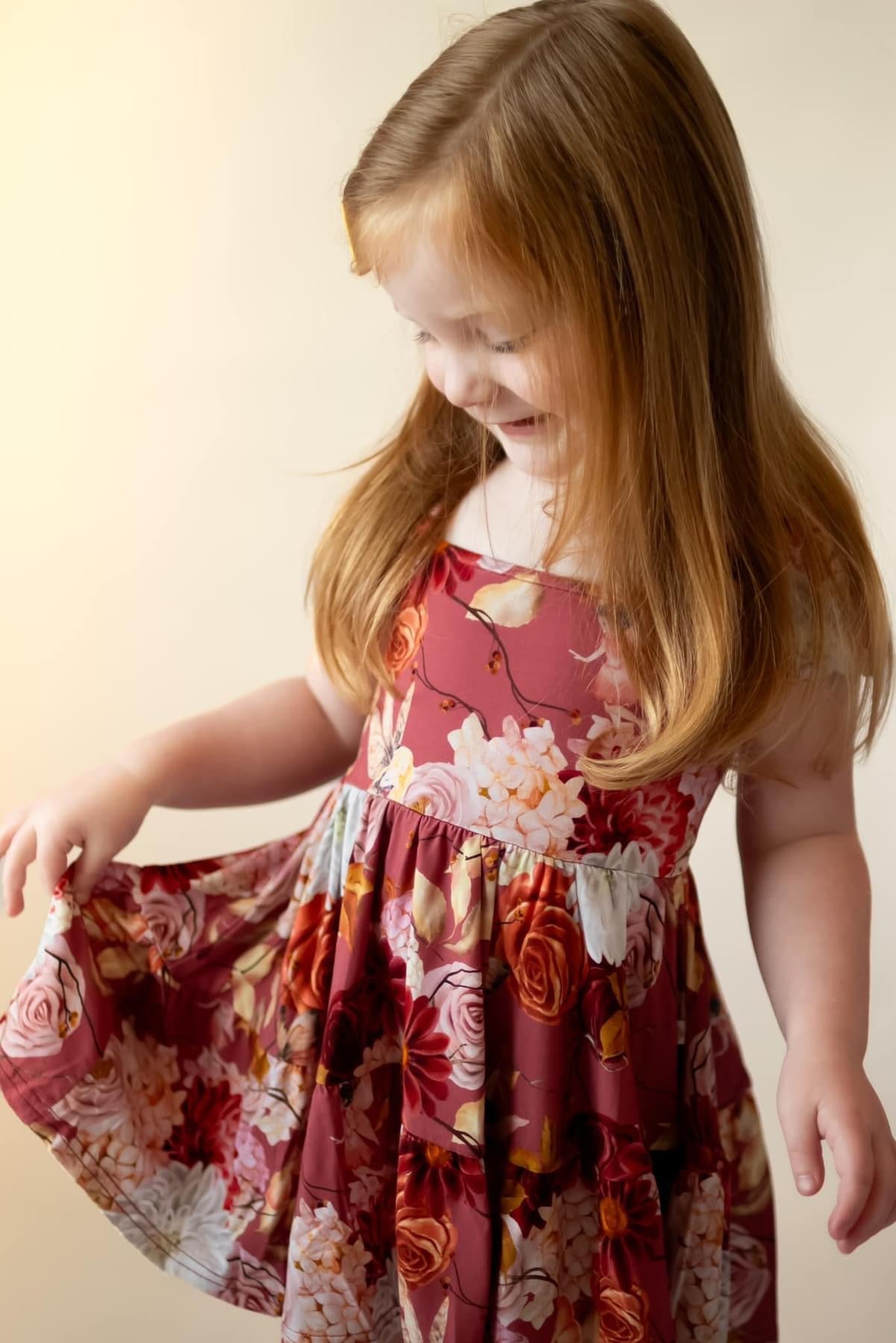 Autumn Fairy Blooms Puff Sleeve Twirl Dress