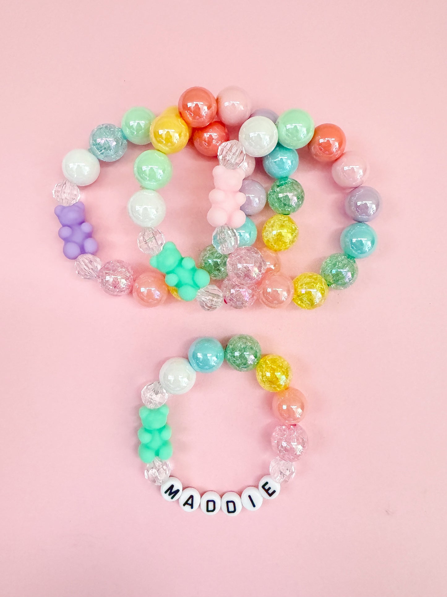Beaded Rainbow Bear Bracelet, Personalized, Custom Name