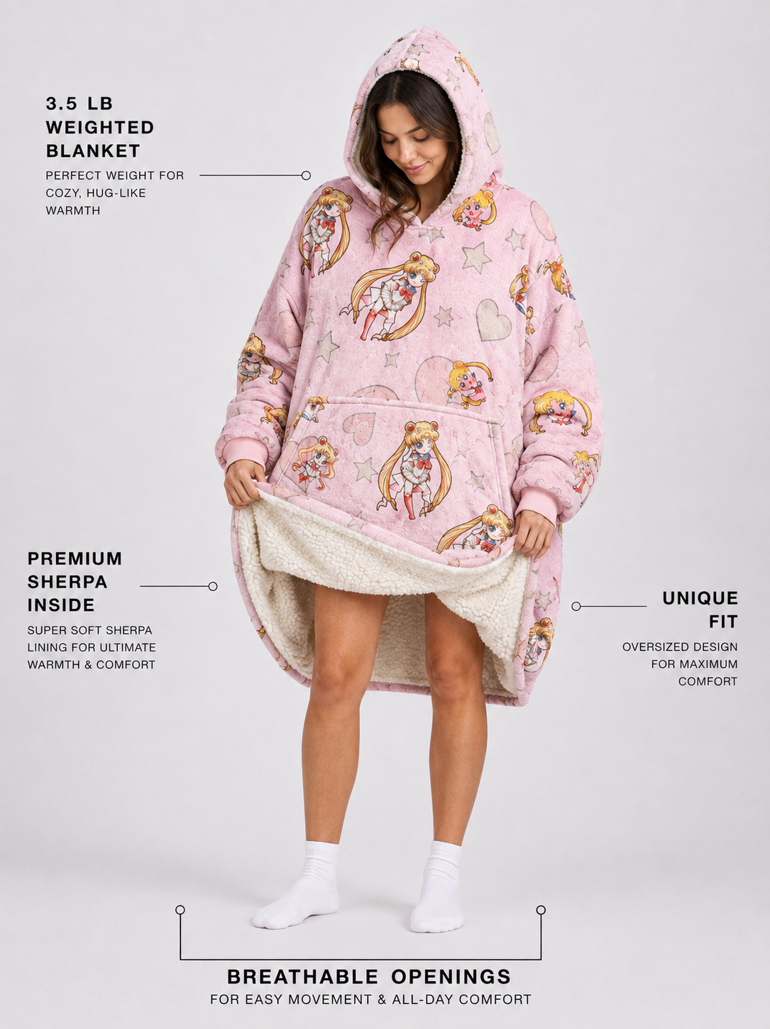 Sailor Moon Wearable Blanket Hoodie for Kids & Adults | OLM Toys