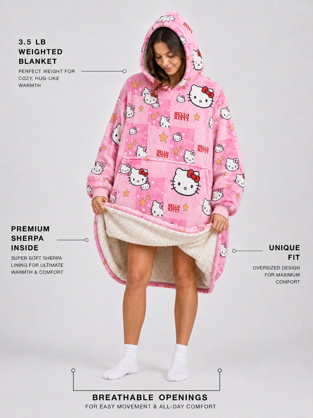 Hello Kitty Wearable Blanket Hoodie for Kids & Adults | OLM Toys