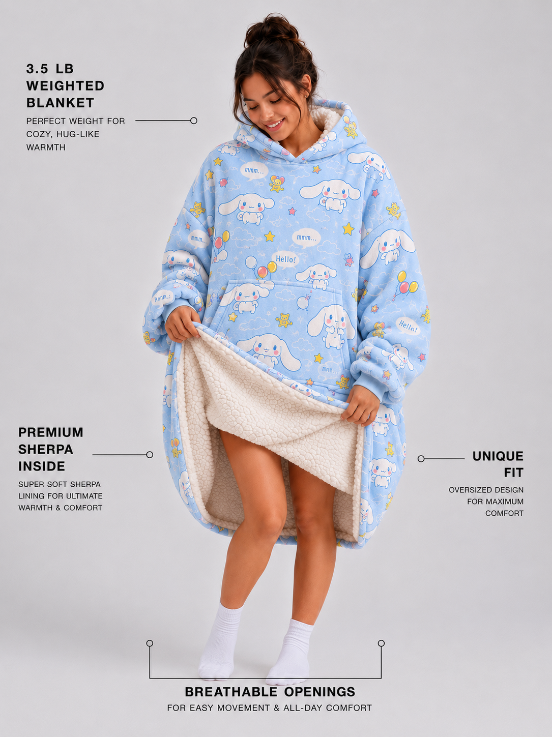 Cinnamoroll hello kitty Wearable Blanket Hoodie for Kids & Adults | OLM Toys