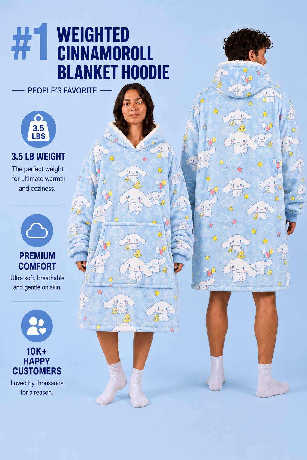 Cinnamoroll hello kitty Wearable Blanket Hoodie for Kids & Adults | OLM Toys