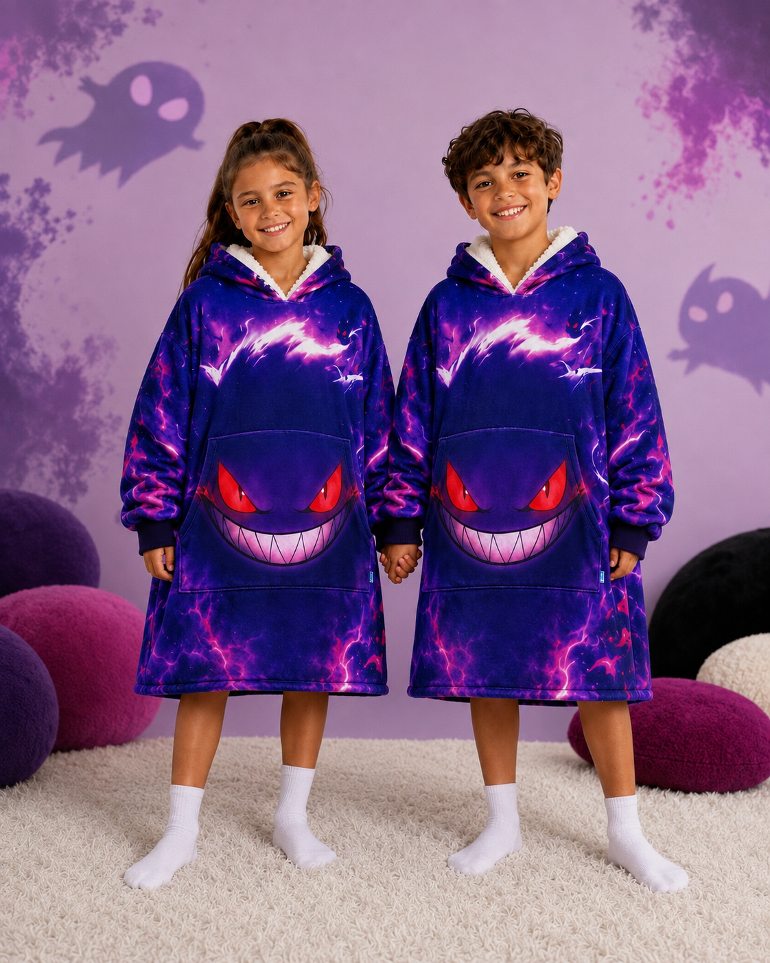 Gengar Wearable Blanket Hoodie for Kids & Adults