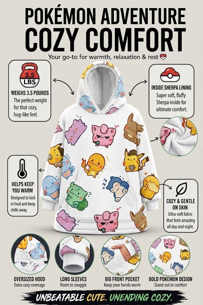 Pokémon Wearable Blanket Hoodie for Kids & Adults