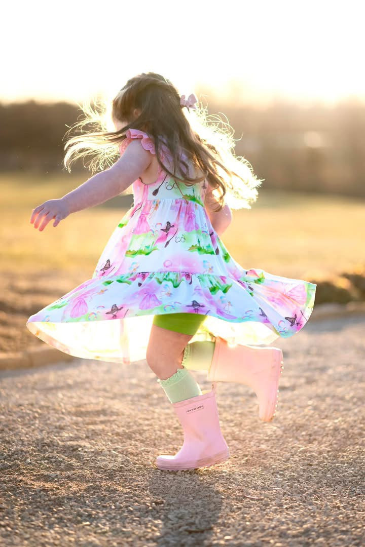 Popular Ruffle Lace Sleeve Tiered Twirl