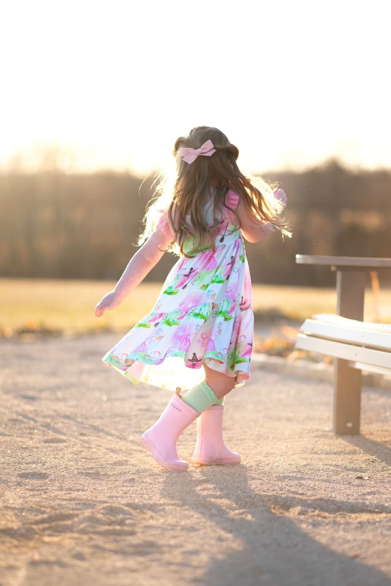 Popular Ruffle Lace Sleeve Tiered Twirl