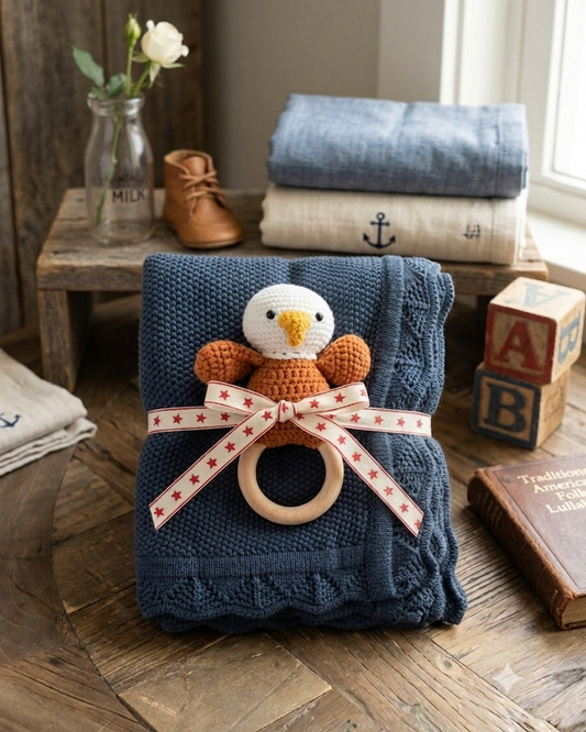 Americana Baby Knit & Rattle Set
