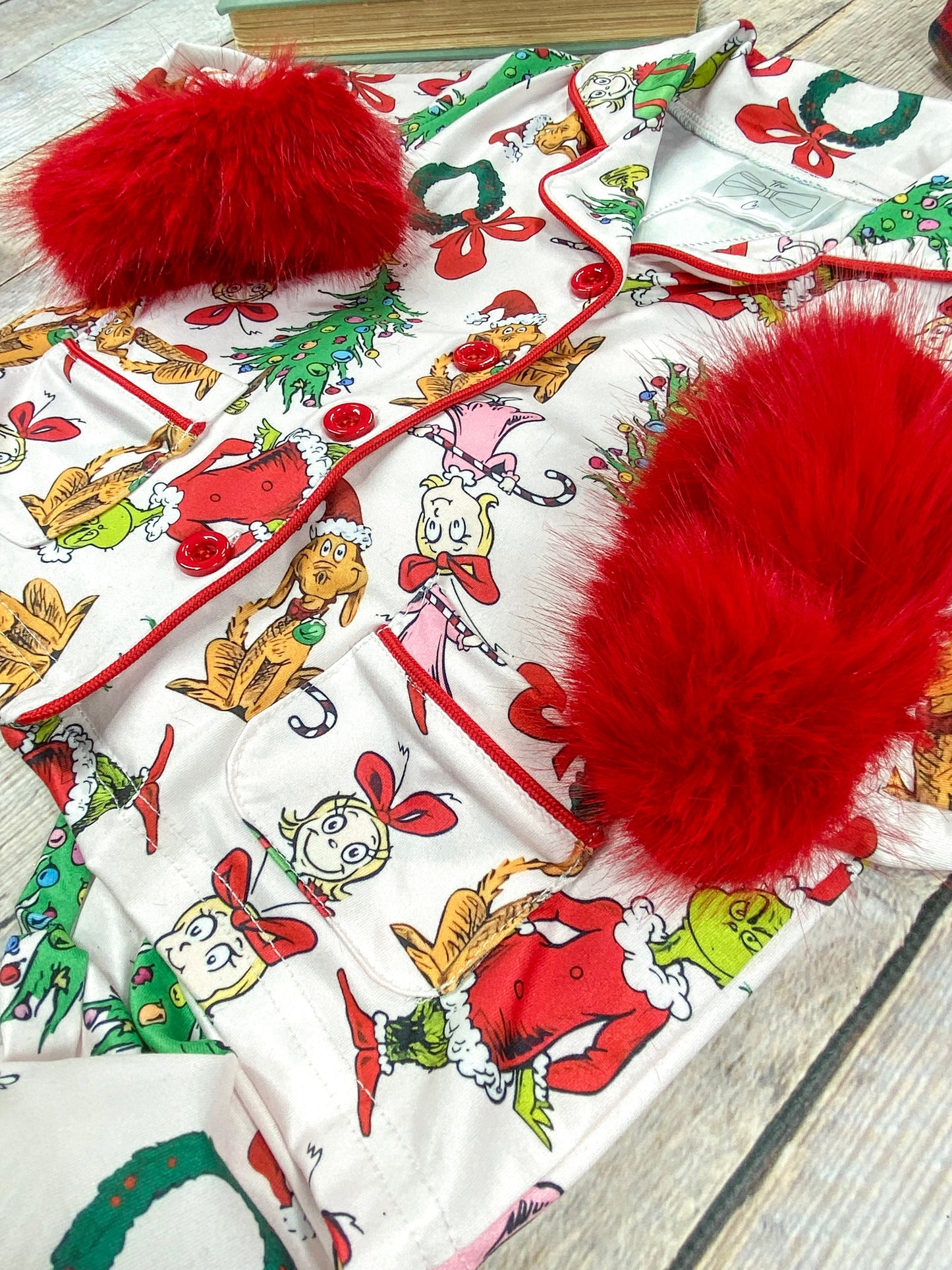 Mommy & Me It's Grinchmas Time Fuzzy Trim PJ'S