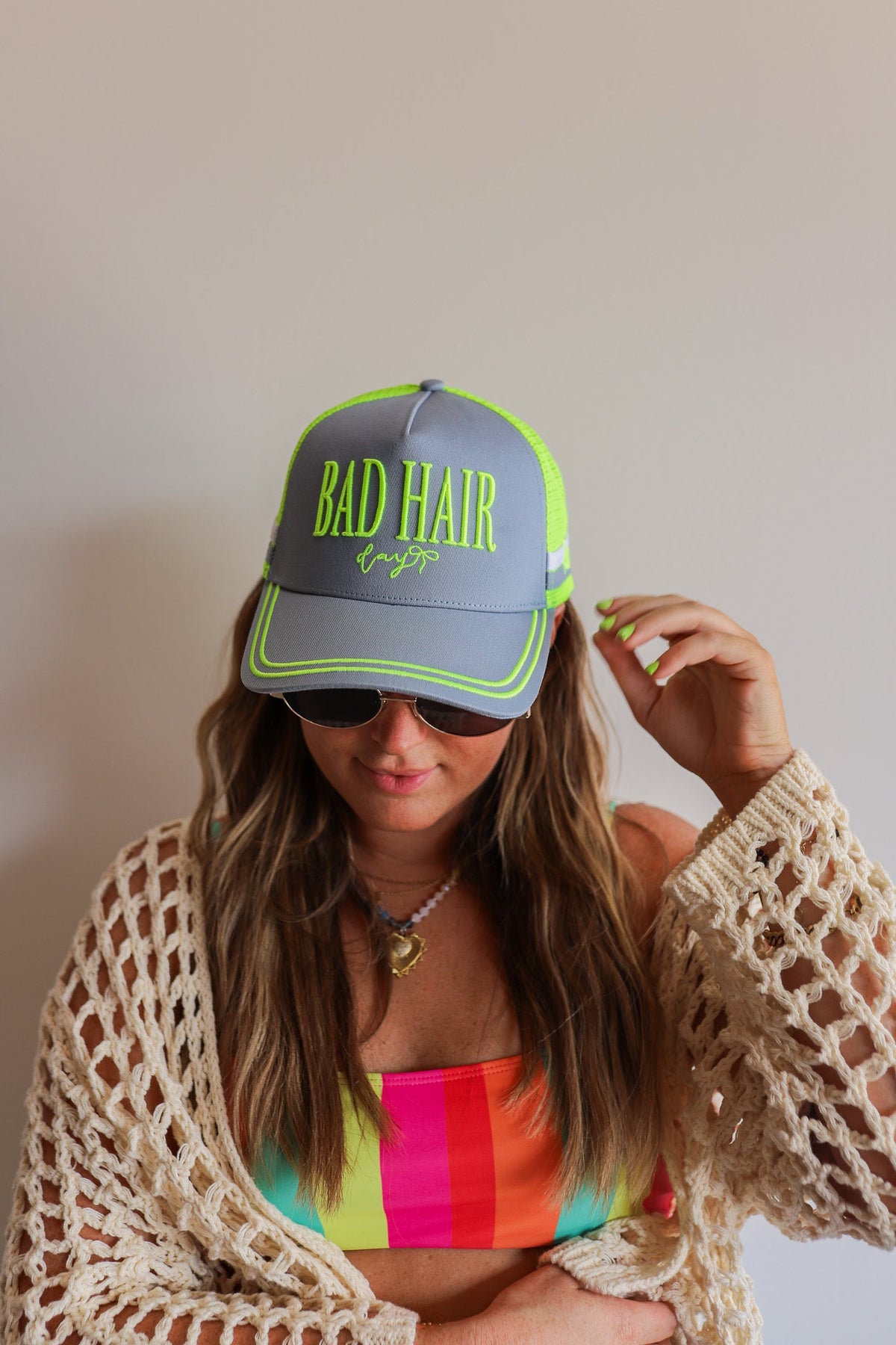 BAD HAIR DAY NEON MESH TRUCKER HAT