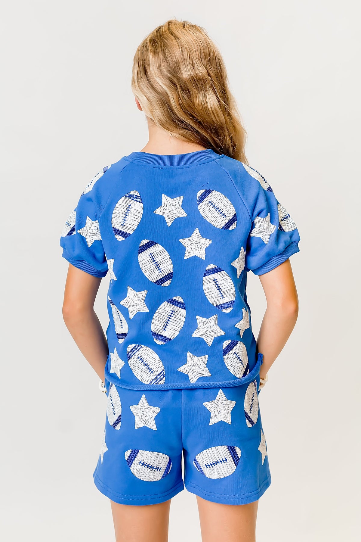 Women's Royal Blue Football Sequin Top