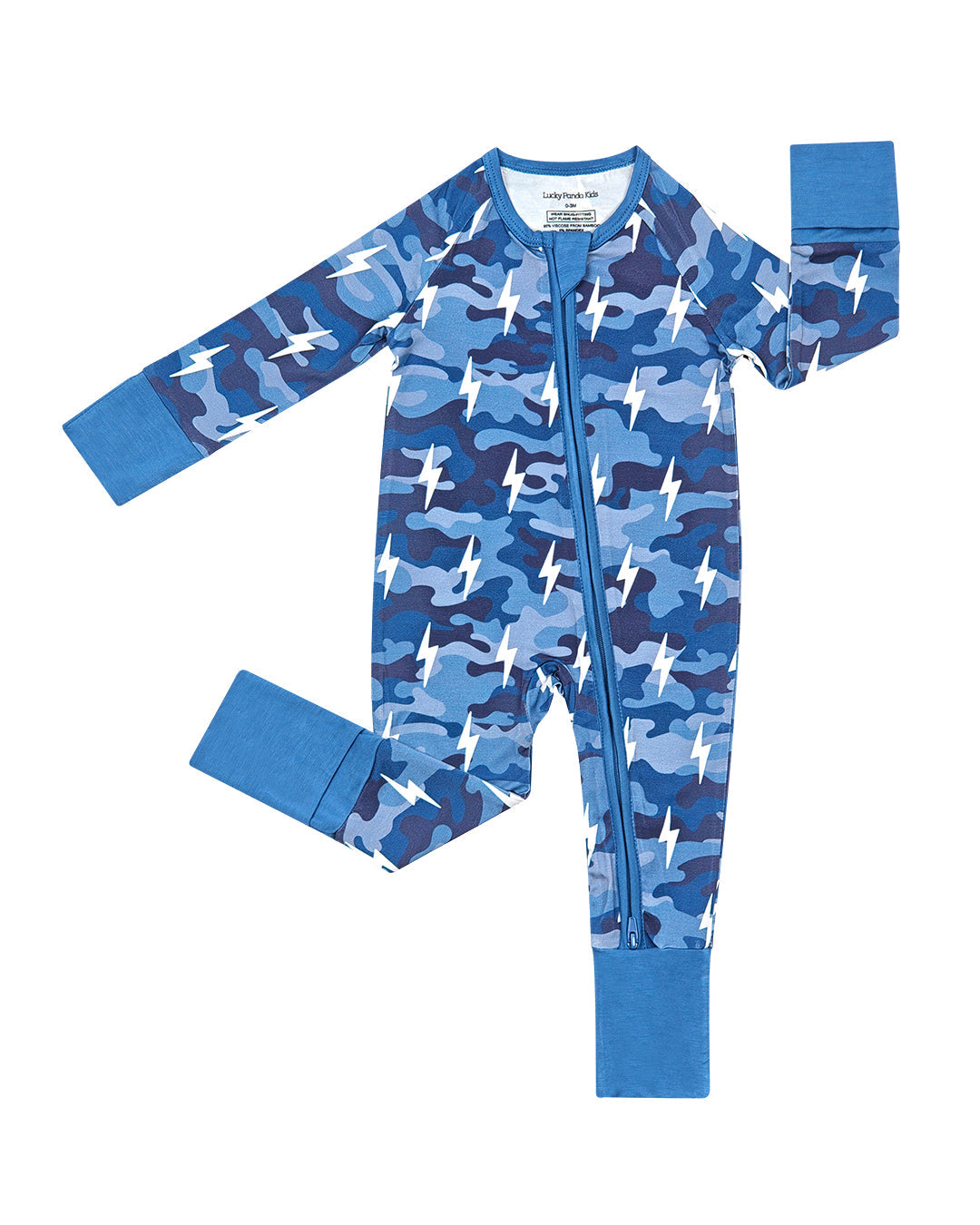 Bamboo Zip Romper | Blue Camo Bolts