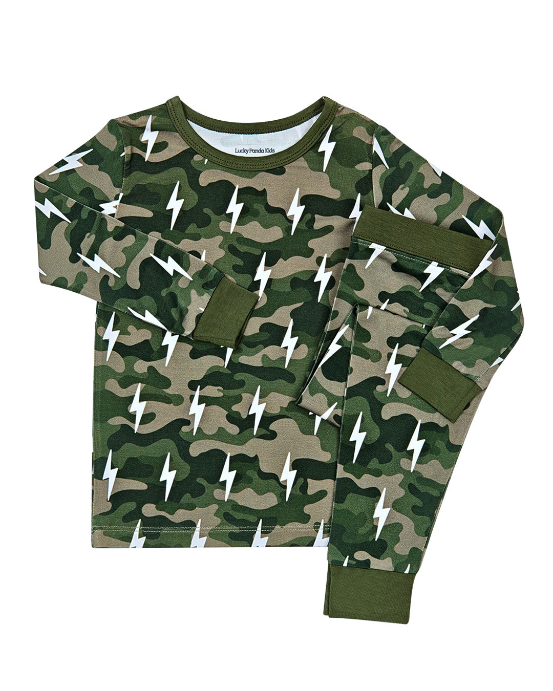 Bamboo Two Piece Set | Green Camo Bolts