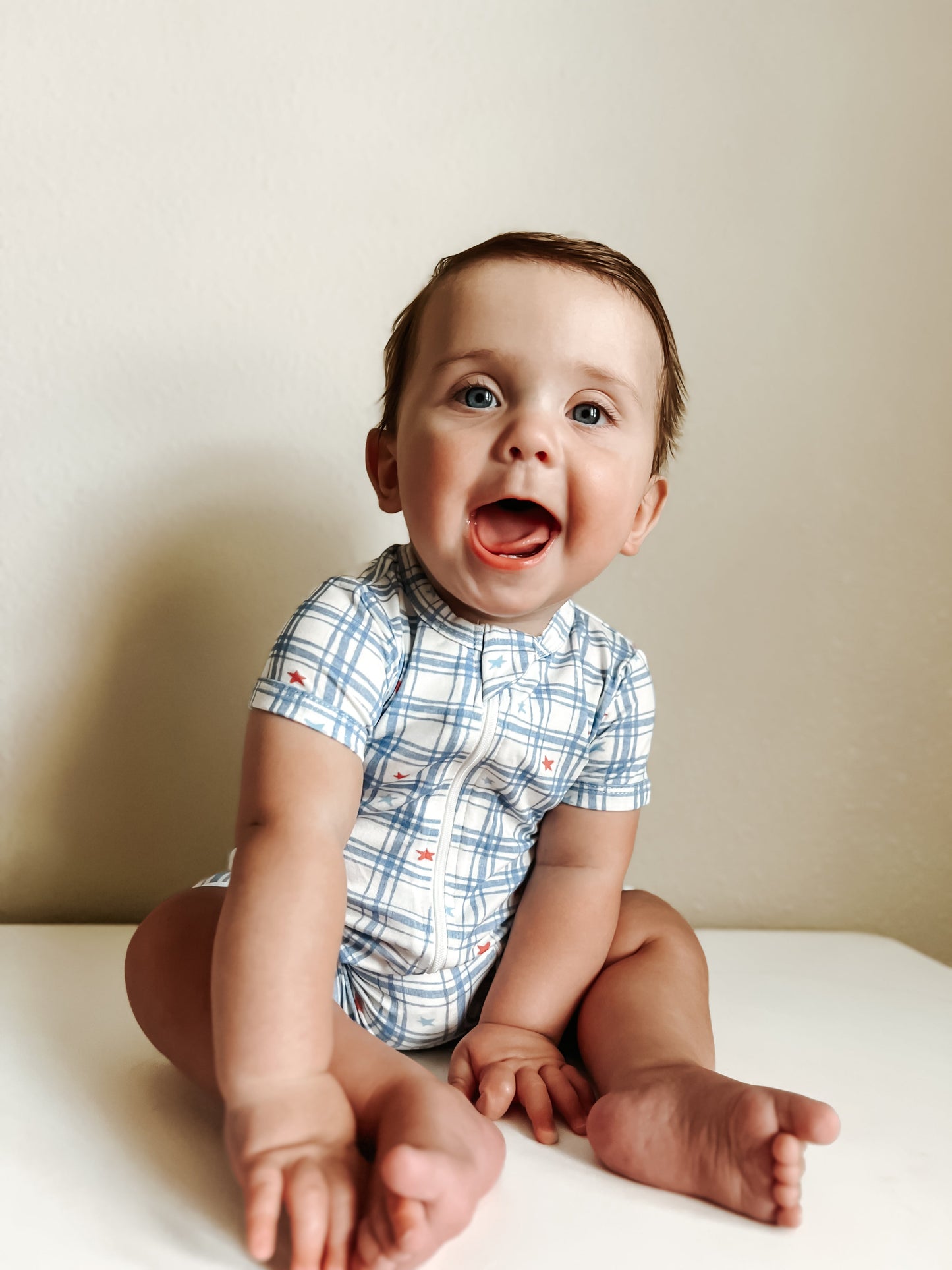Stars Gingham Bamboo Shorty Romper