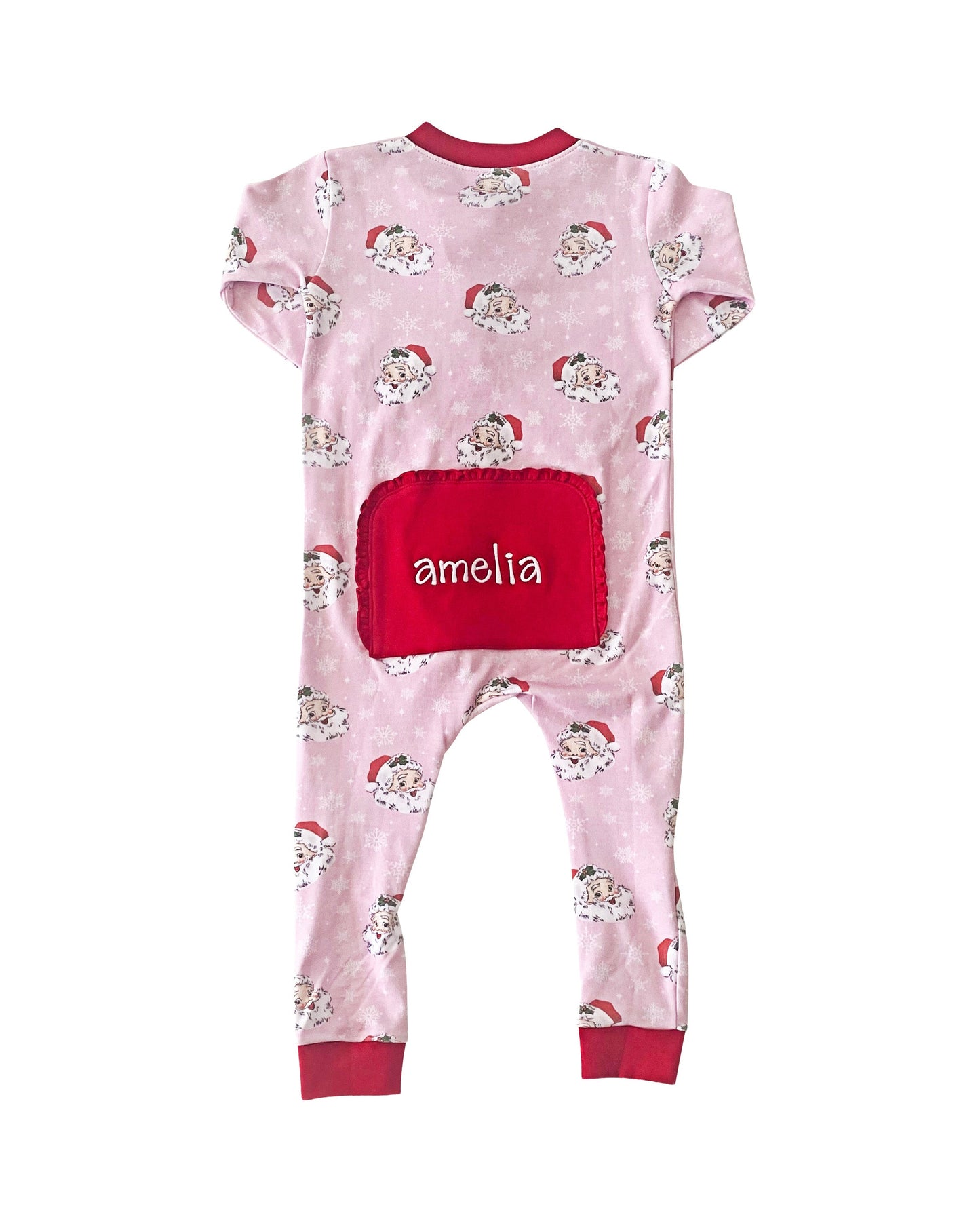 Vintage Santa Pink Knit Zip Up Pajamas