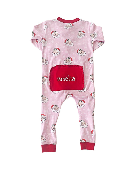 Vintage Santa Pink Knit Zip Up Pajamas