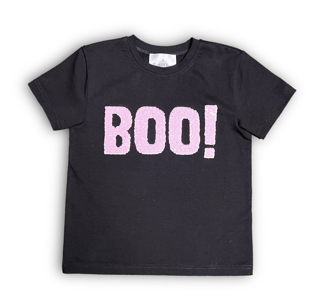 Boo Pink and White Flip Sequin Kid Shirt