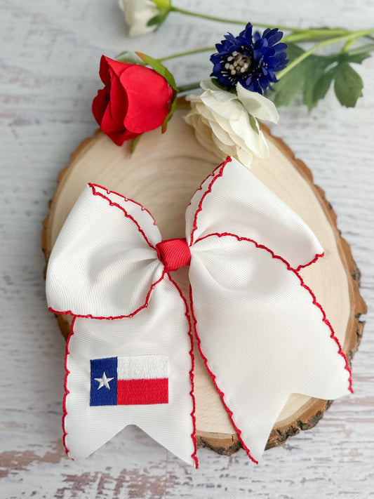 Texas Flag Embroidered Moonstitch Cheer Bow