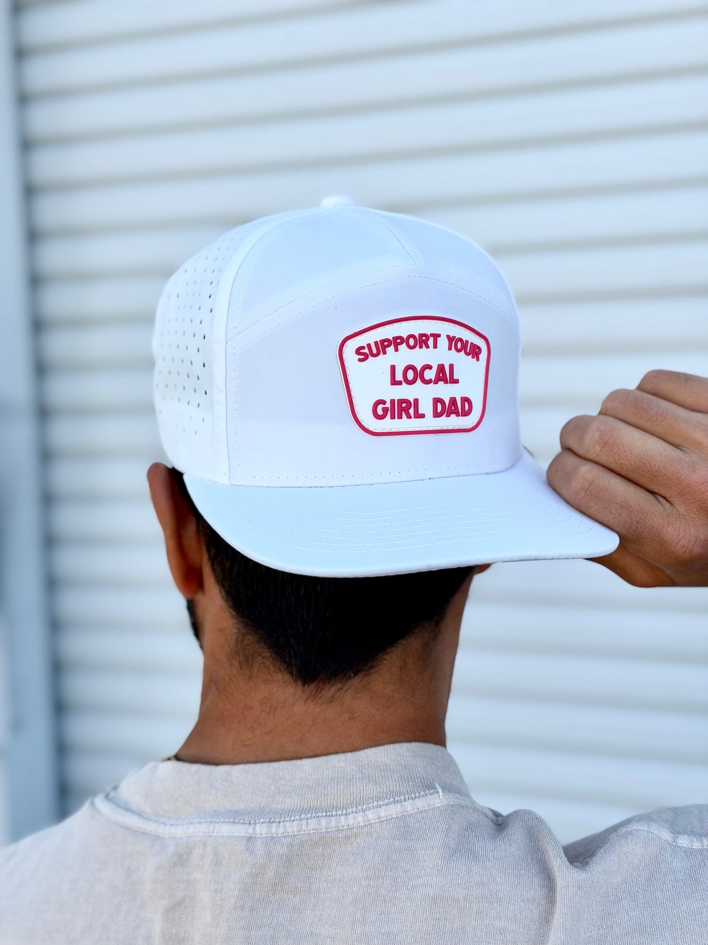 Premium Active Support Your Local Girl Dad PVC Patch Hat (White)
