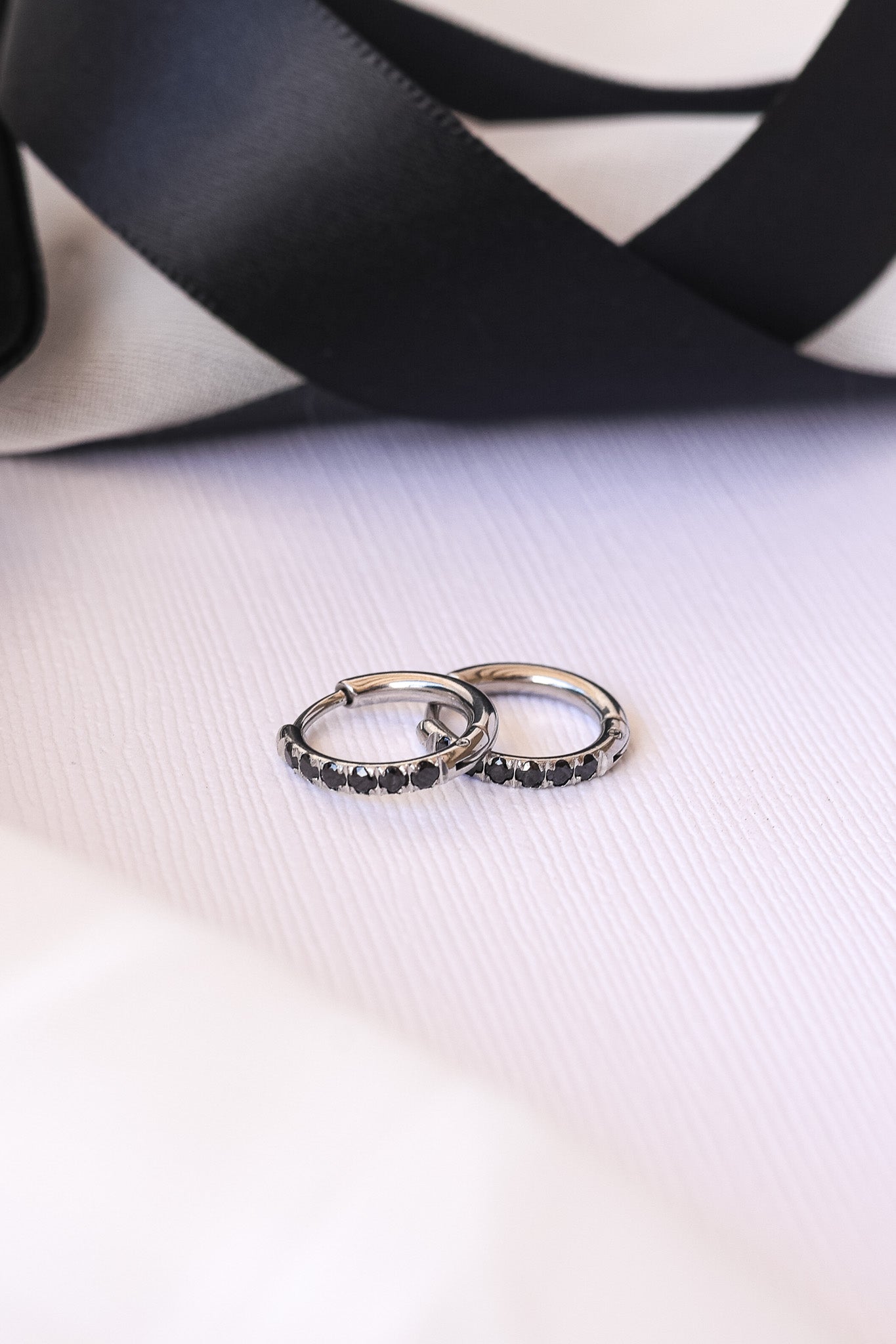 Micro Crystal Hoop in Black