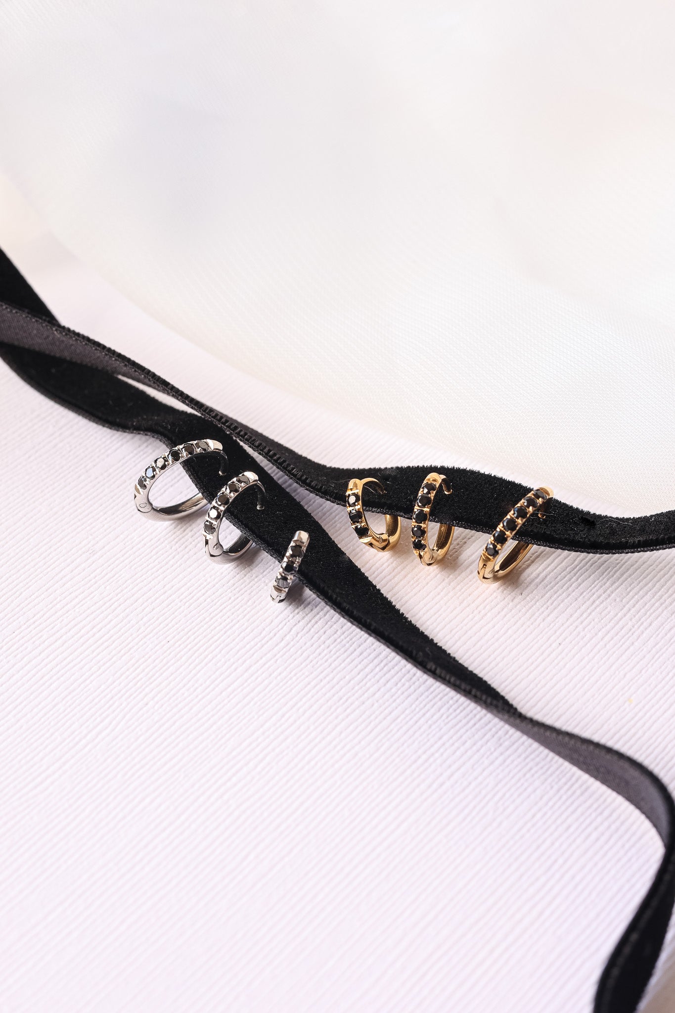 Micro Crystal Hoop in Black