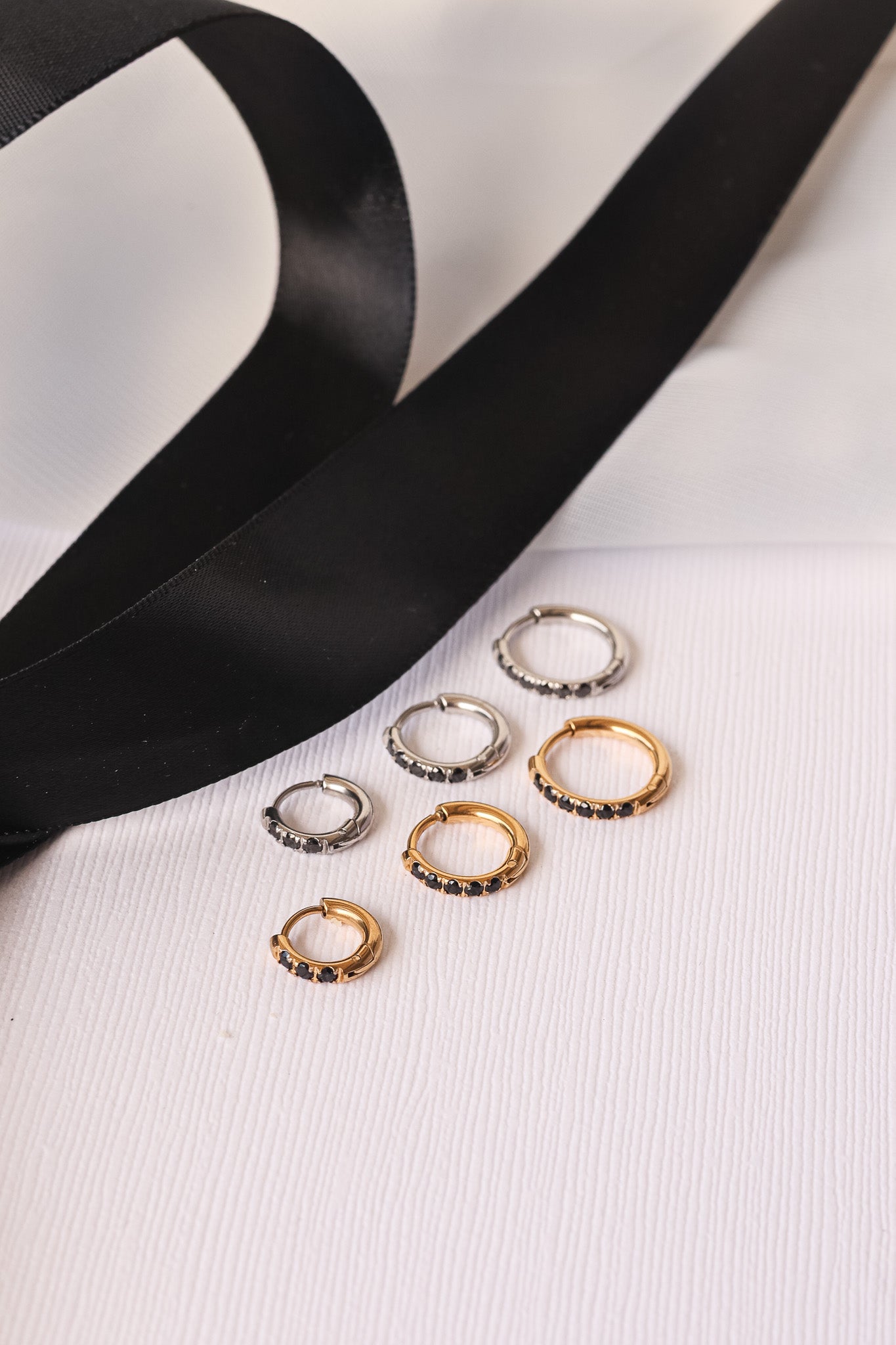 Micro Crystal Hoop in Black