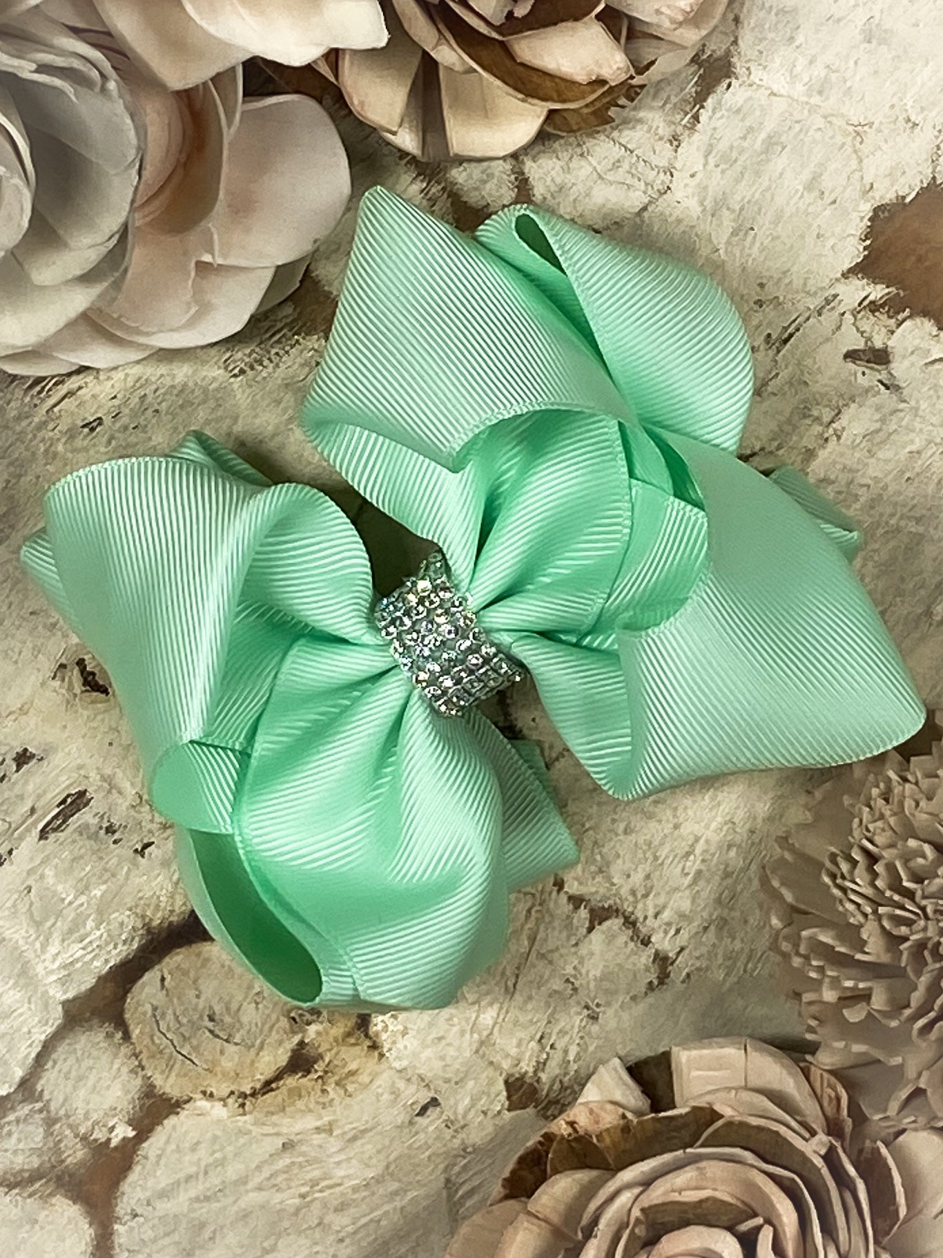 Classic Size Rhinestone Center Hair Bows - Alligator Clip - 4.5"