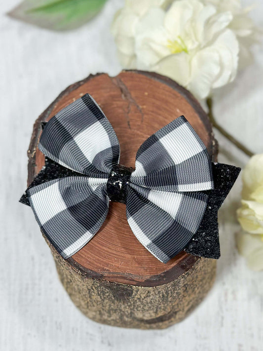 Black & White Glittery Buffalo Plaid Bow