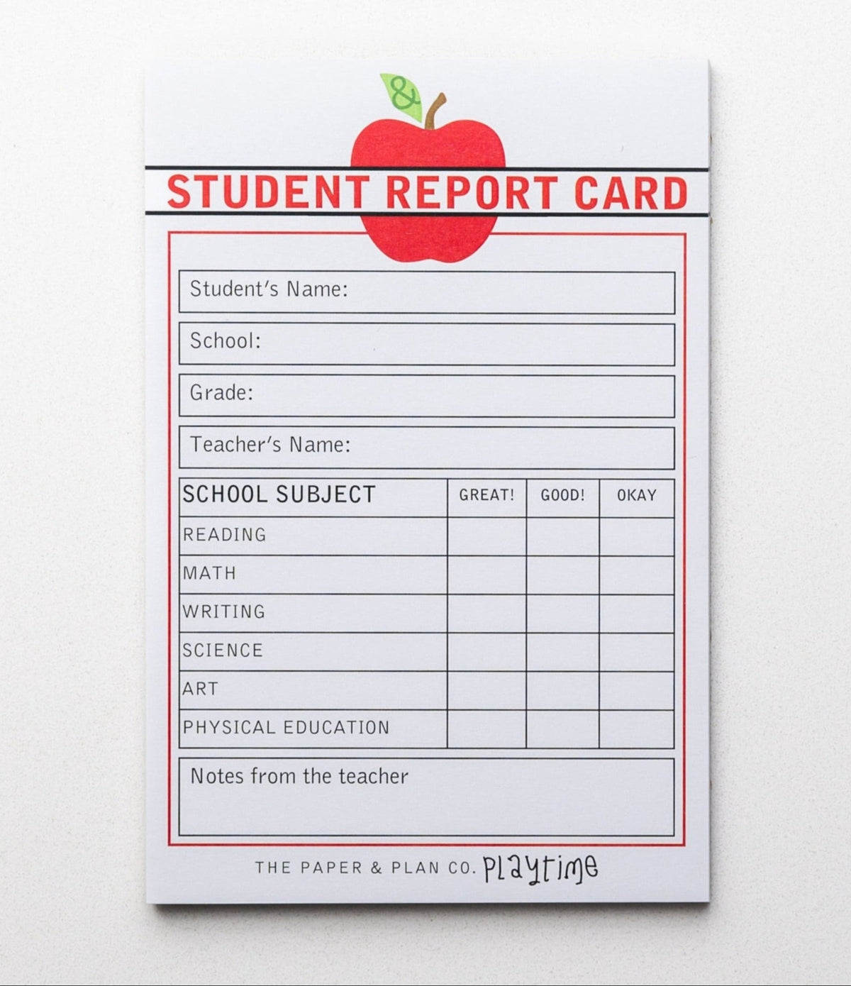 Student Report Card Playtime Pad®