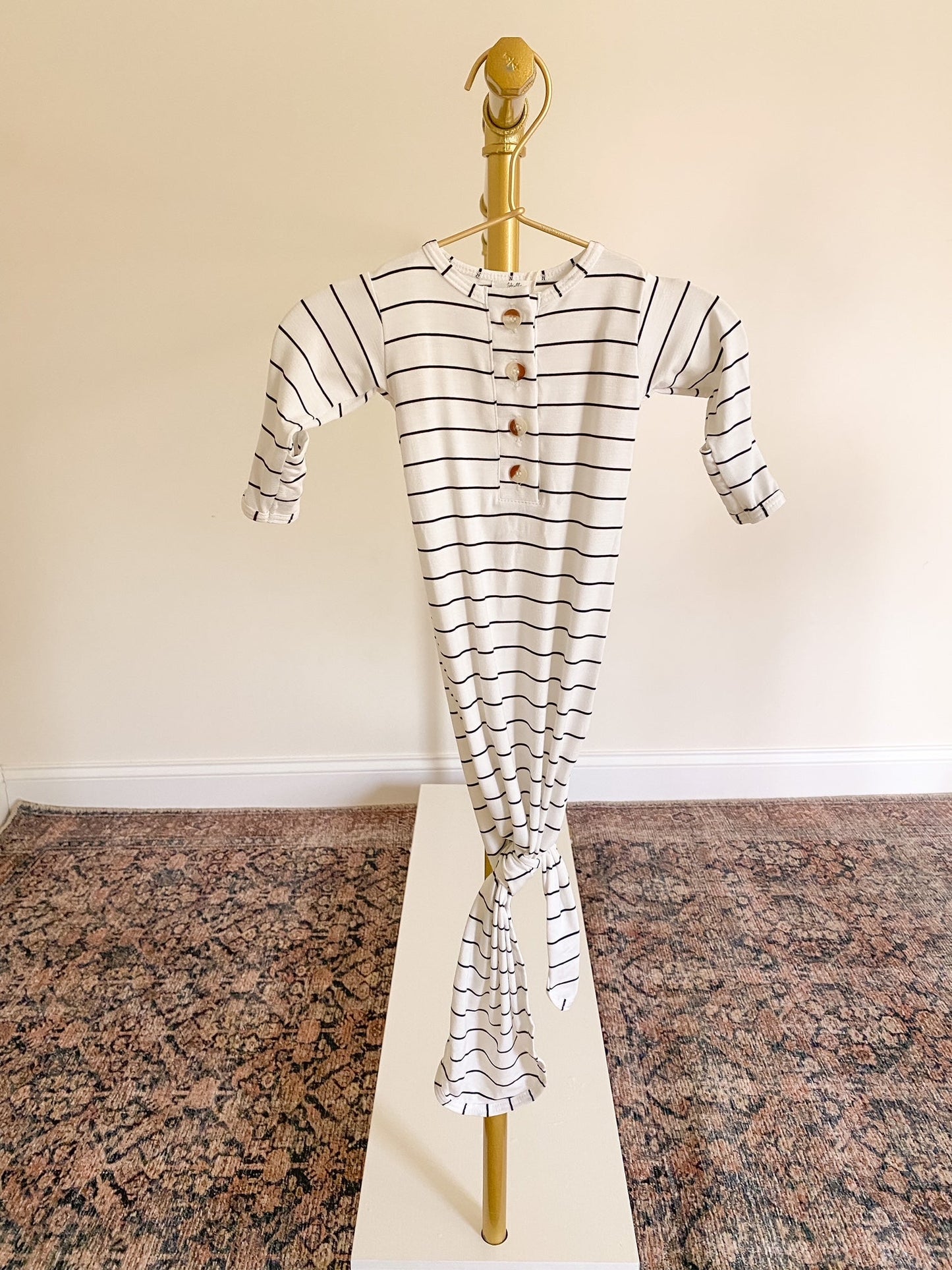 Knotted Baby Gown Set - Black Stripes (Newborn-3 months)
