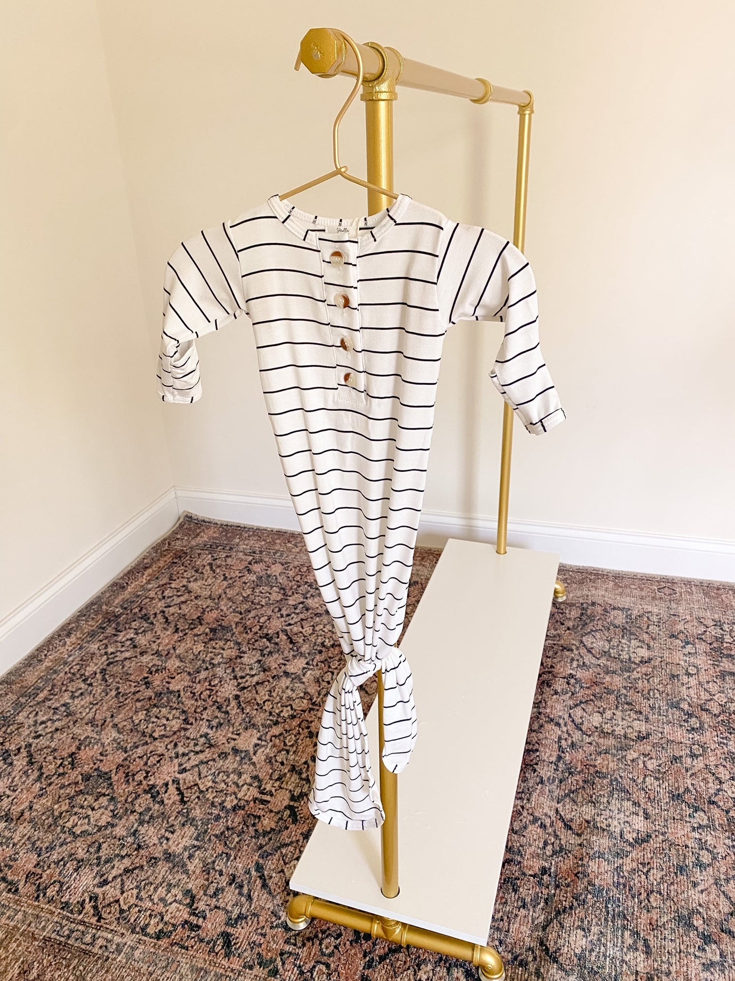 Knotted Baby Gown Set - Black Stripes (Newborn-3 months)