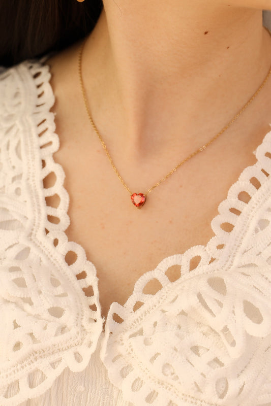 Ruby CZ Heart Necklace