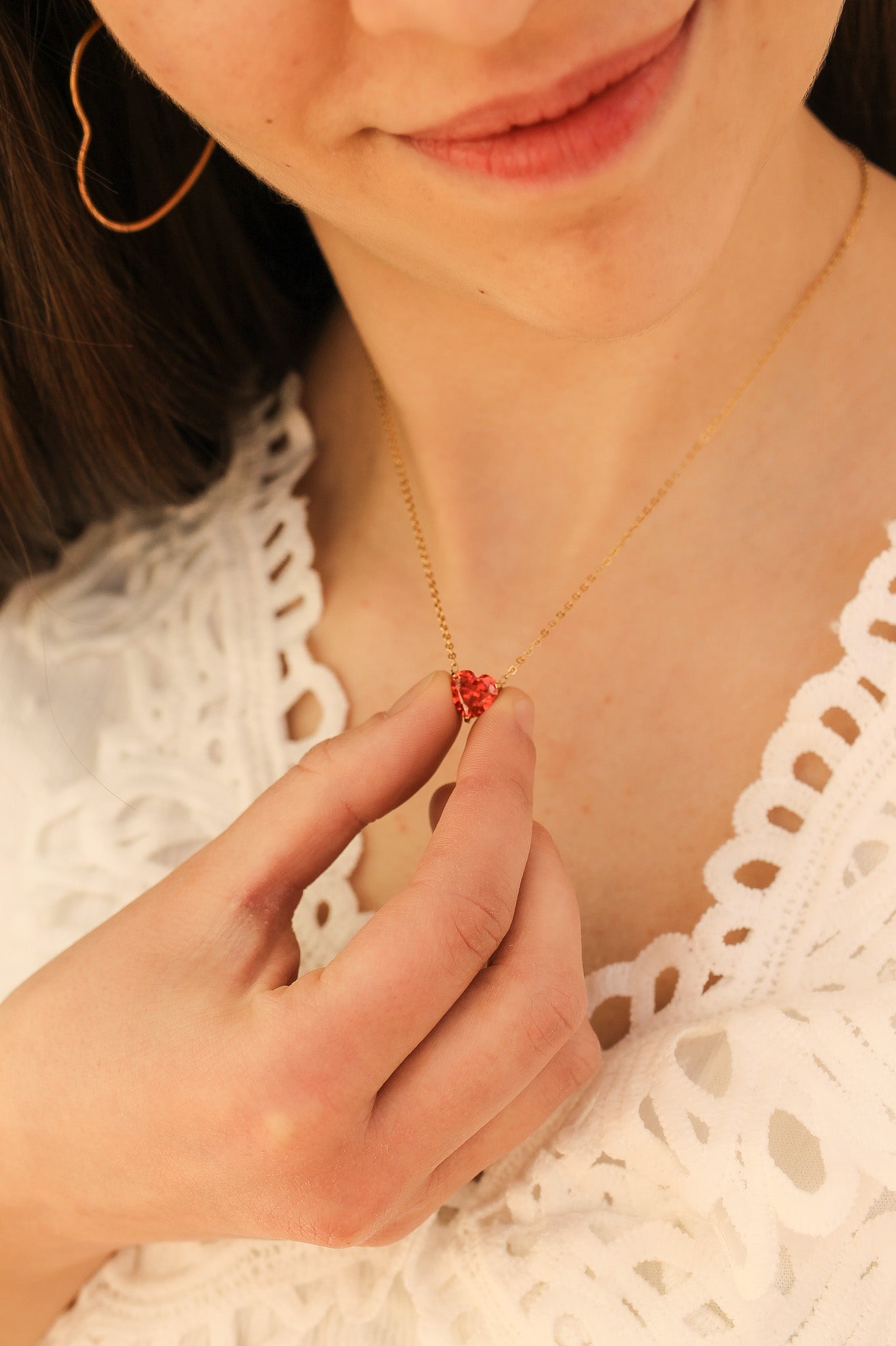 Ruby CZ Heart Necklace